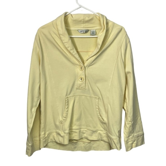 Orvis Spring Yellow V-neck 2 Button Sweatshirt with Front Pouch Pocket, Medium - Picture 1 of 7